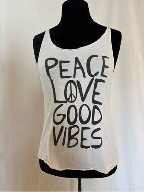 SWS Peace Love Good Vibes Graphic Tank Top Boho Hippie Festival White Small